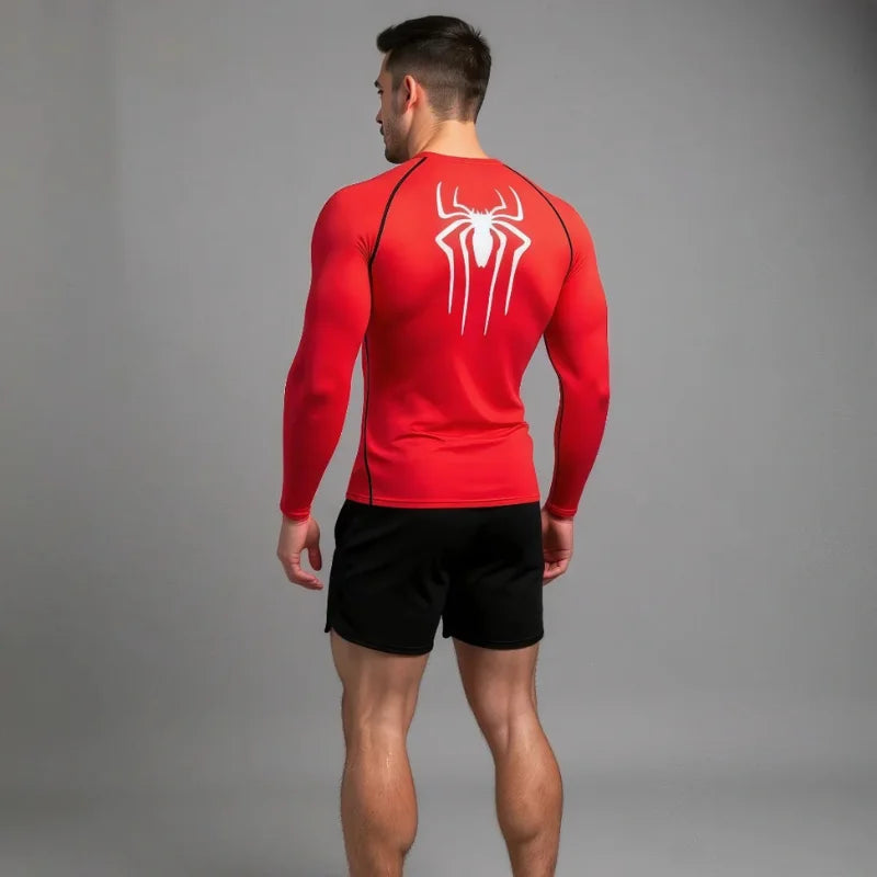 T-shirt de compression Spiderman rouge et blanc manches longues