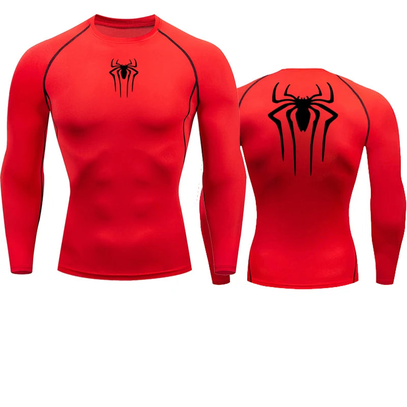 T-shirt de compression Spiderman rouge et noir manches longues