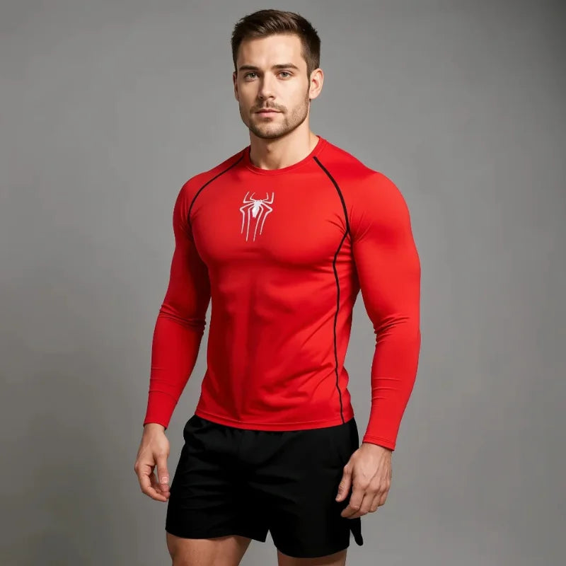 T-shirt de compression Spiderman rouge et blanc manches longues