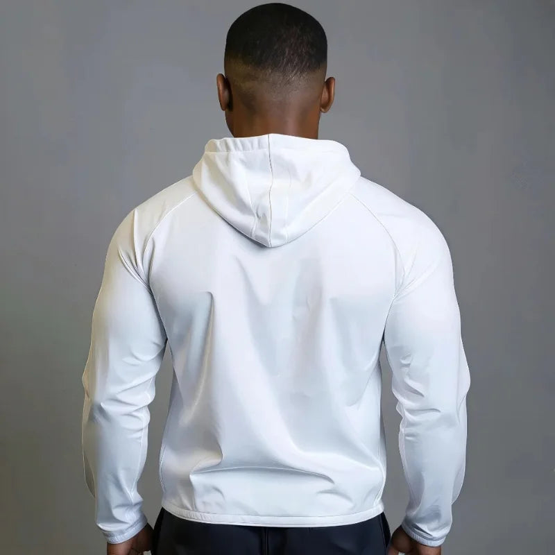 Veste de sport zippé, avec capuche et poche, blanche