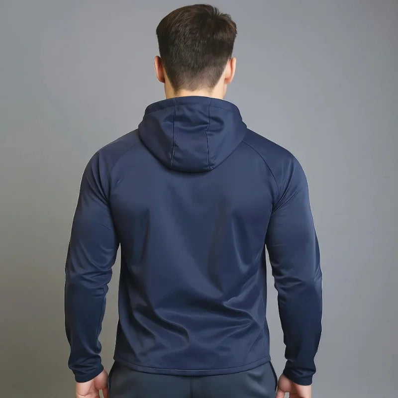 Veste de sport zippé, avec capuche et poche, bleu