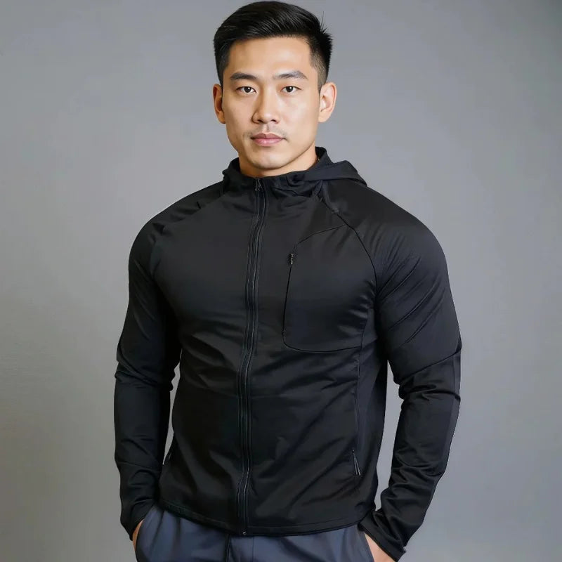 Veste de sport zippé, avec capuche et poche, noir