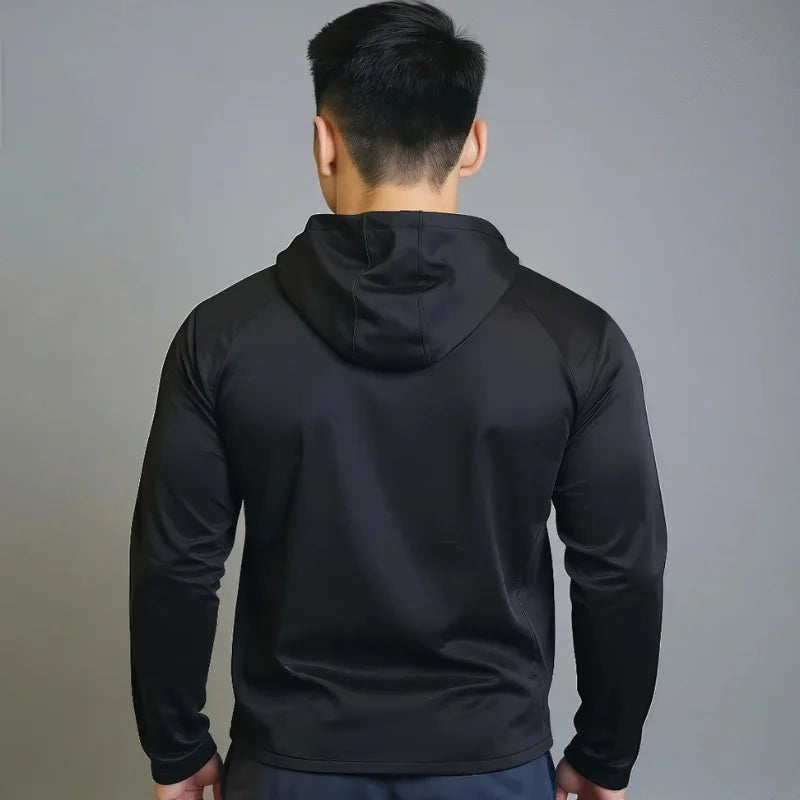 Veste de sport zippé, avec capuche et poche, noir