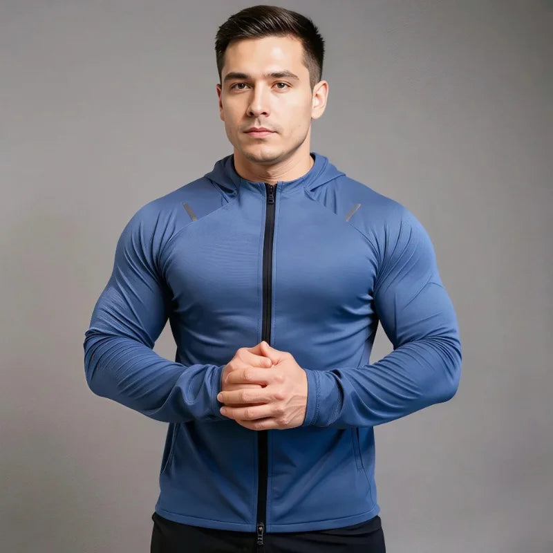 Veste de sport zippé, avec capuche, bleu