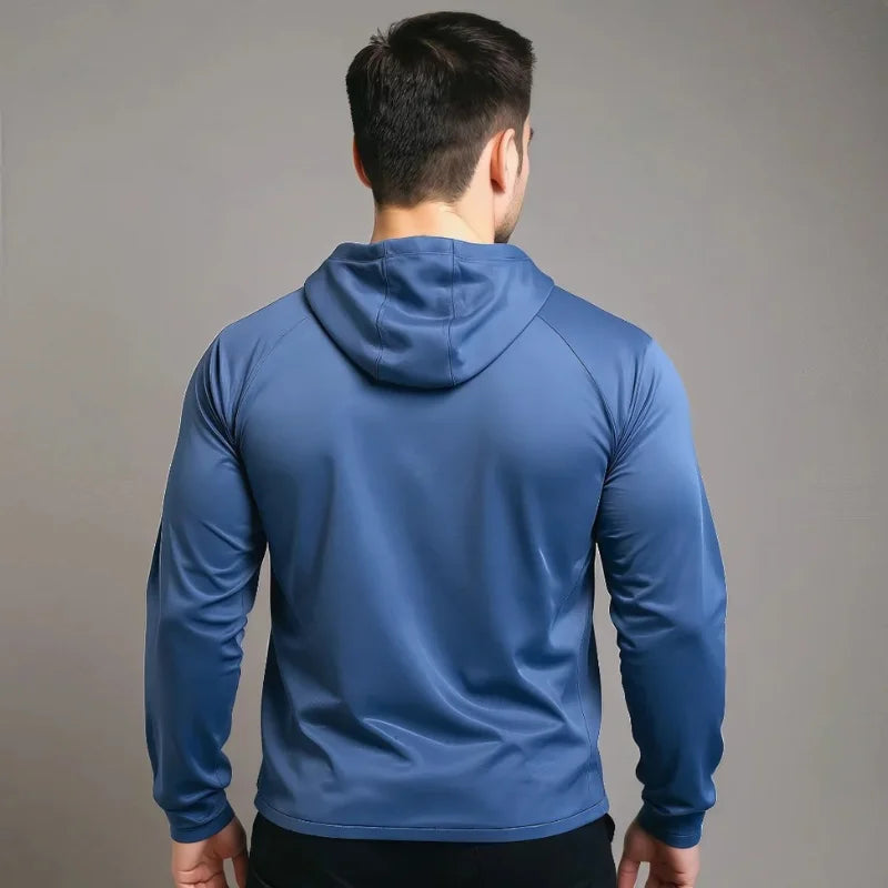Veste de sport zippé, avec capuche, bleu