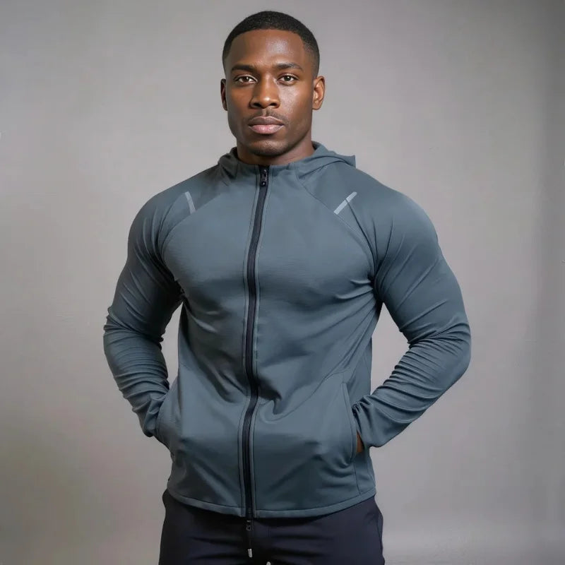 Veste de sport zippé, avec capuche, grise