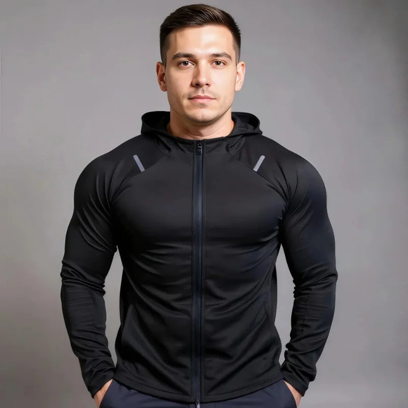 Veste de sport zippé, avec capuche, noir